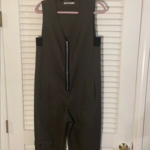 Alexander Wang Olive Green Jumpsuit with V-Neckline Utility/Cargo Tailored Fit